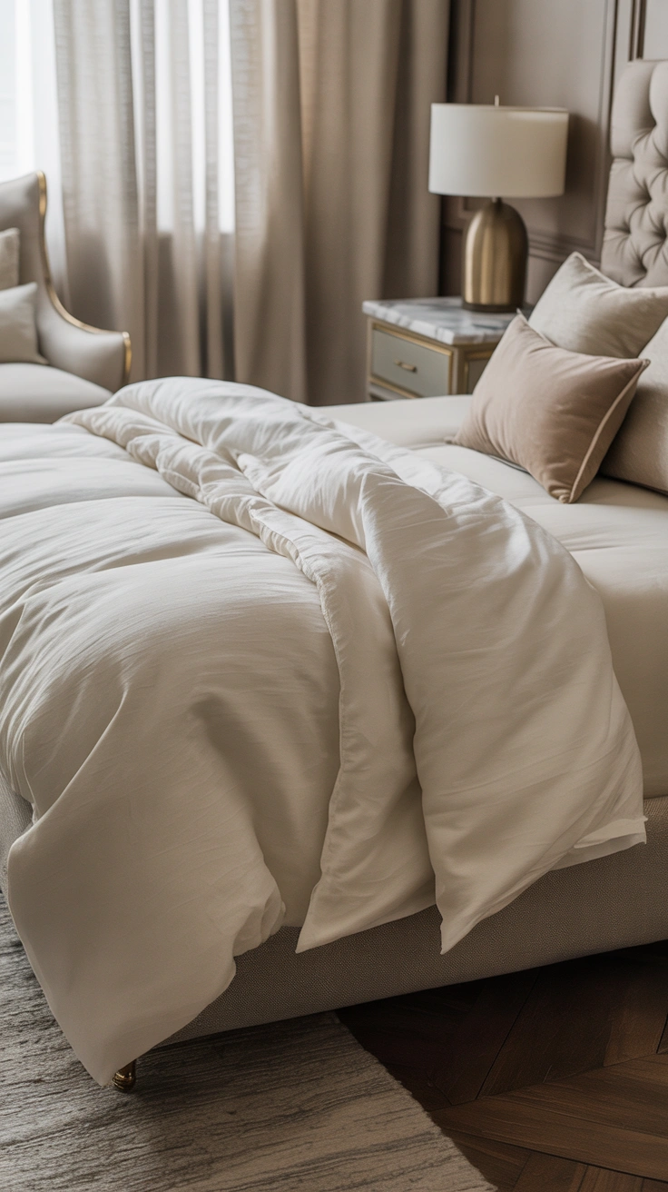bed with perfectly tucked hospital corners and crisp bedding