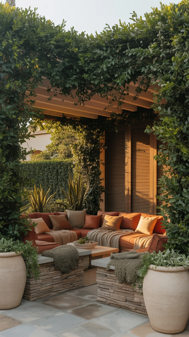 designer outdoor living room built on porcelain patio flooring
