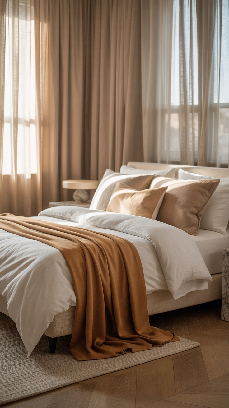 hotel bed with neatly folded throw blanket at the foot