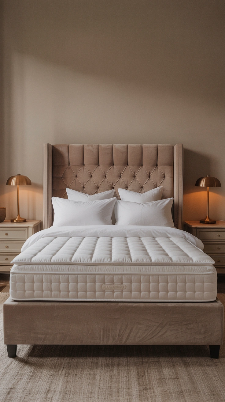 hotel-style bed with smooth fitted bedding and plush layers