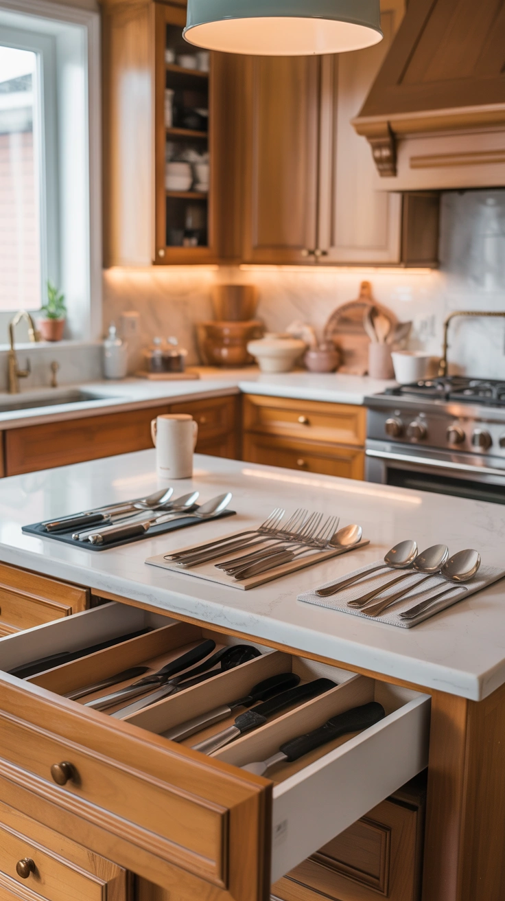 kitchen drawer organization with keep and donate piles