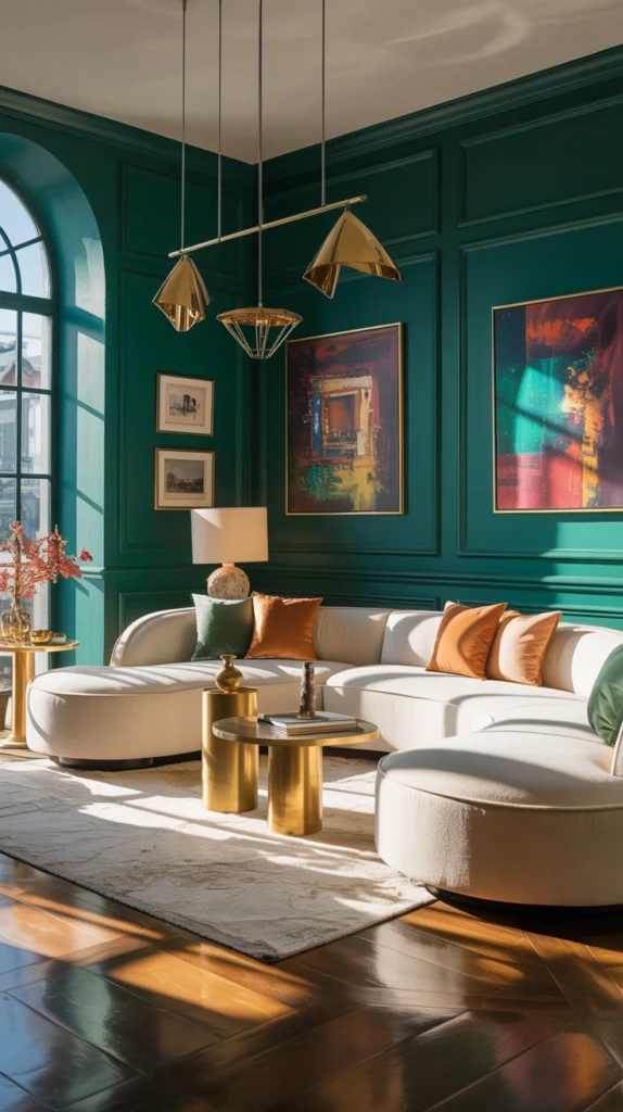  emerald and cream colour scheme living room