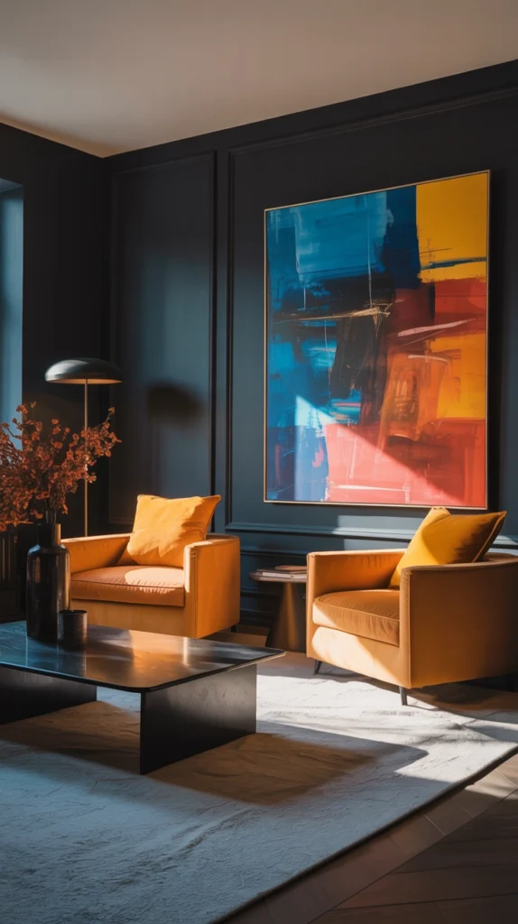  ochre and charcoal living room color scheme 