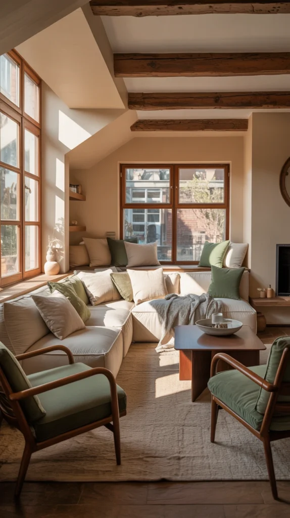 beautiful living room with smart furniture layout and cozy, well-balanced design
