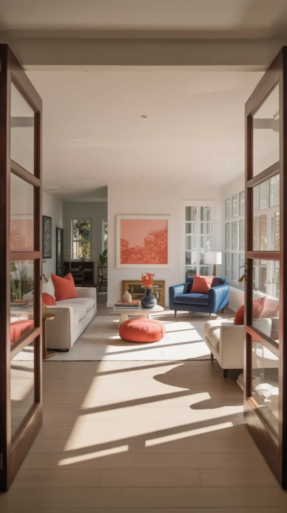 beautiful living room with smart furniture layout and cozy, well-balanced design