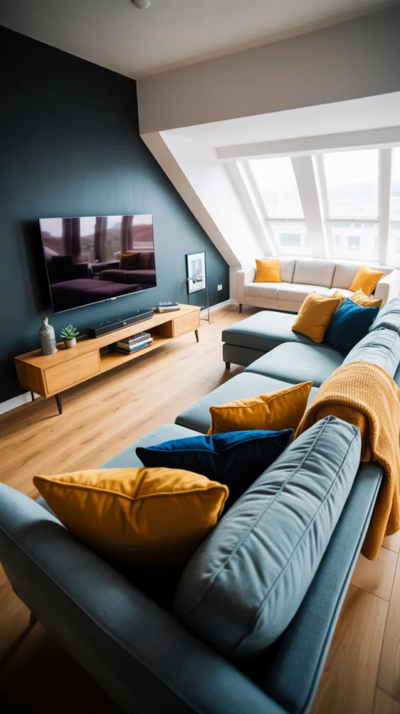 beautiful living room with smart furniture layout and cozy, well-balanced design