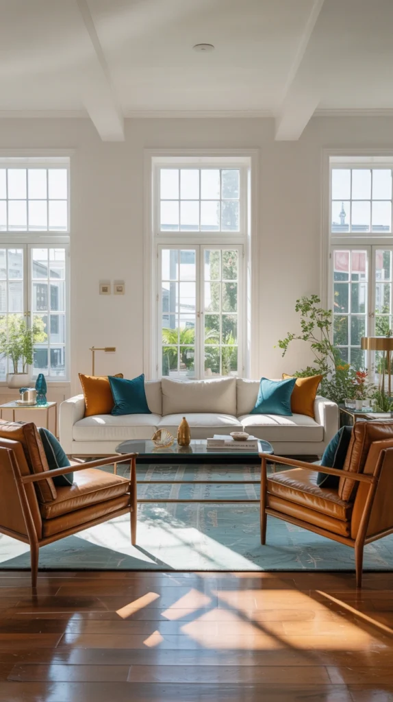 beautiful living room with smart furniture layout and cozy, well-balanced design
