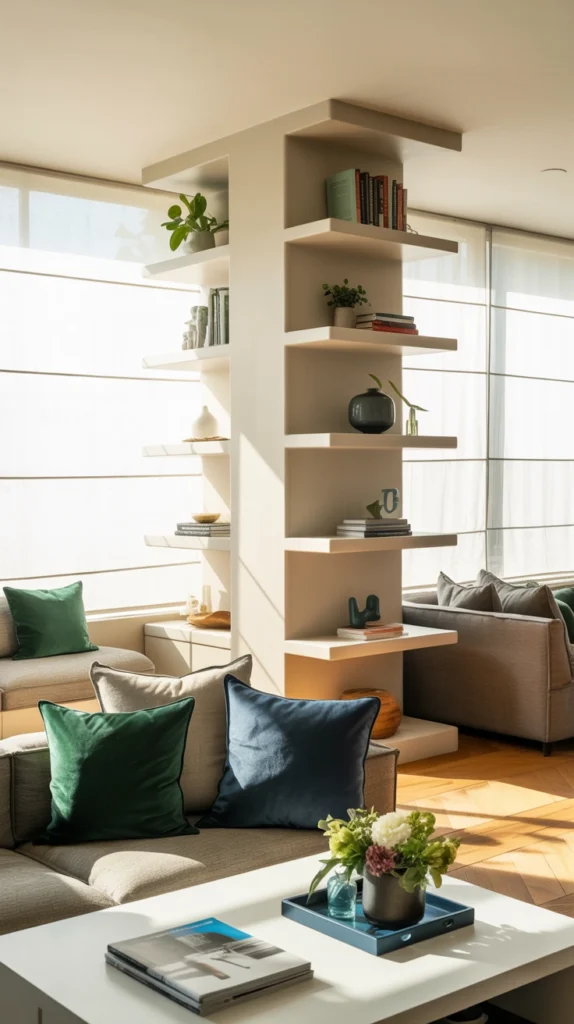 beautiful living room with smart furniture layout and cozy, well-balanced design