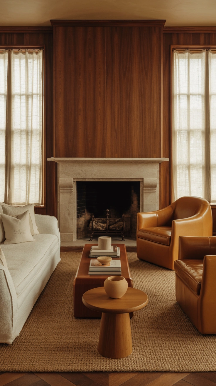 living room with open space surrounding a fireplace hearth