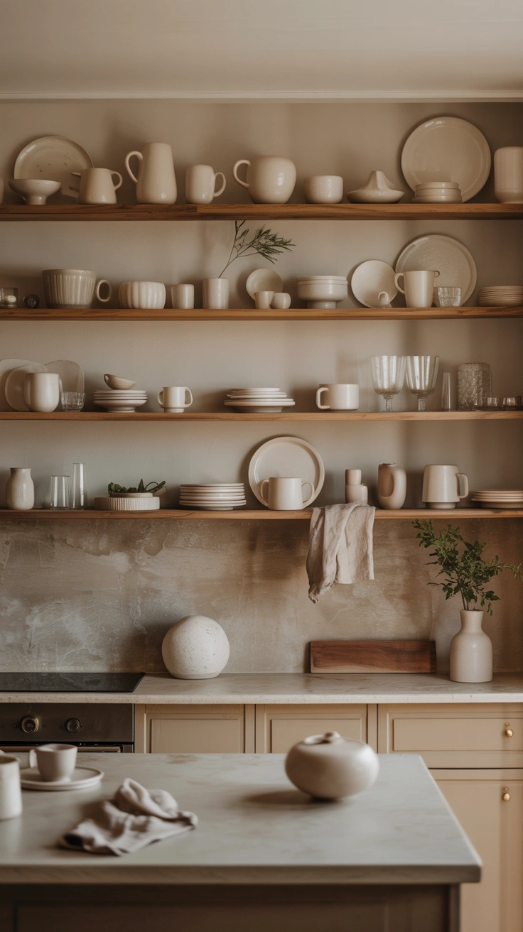 minimal open kitchen shelves with only carefully selected decor