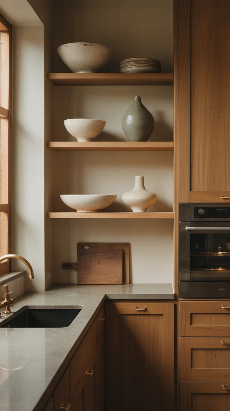 minimal open shelving with spacious styling and curated decor