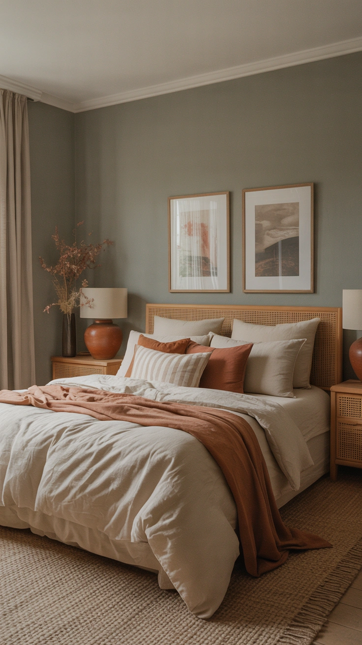 neutral bedroom with layered textures, elegant furnishings and a warm, calming atmosphere