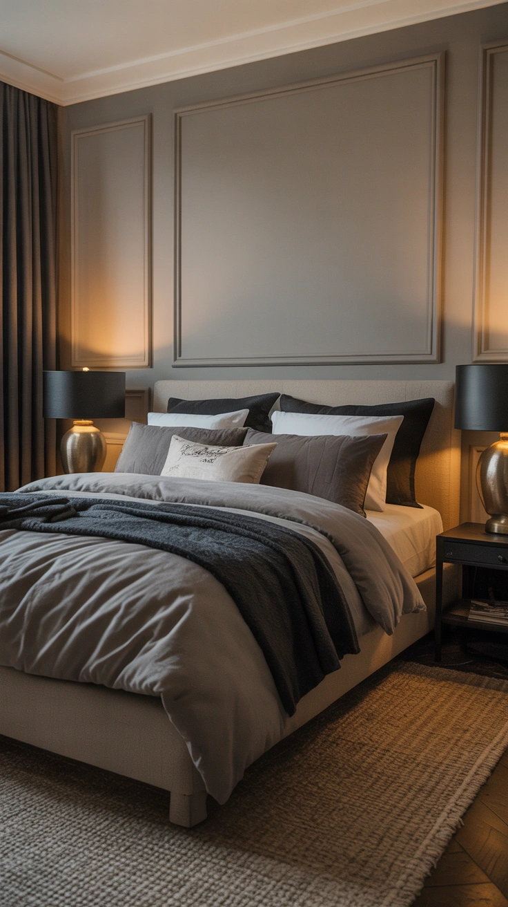 neutral bedroom with layered textures, elegant furnishings and a warm, calming atmosphere