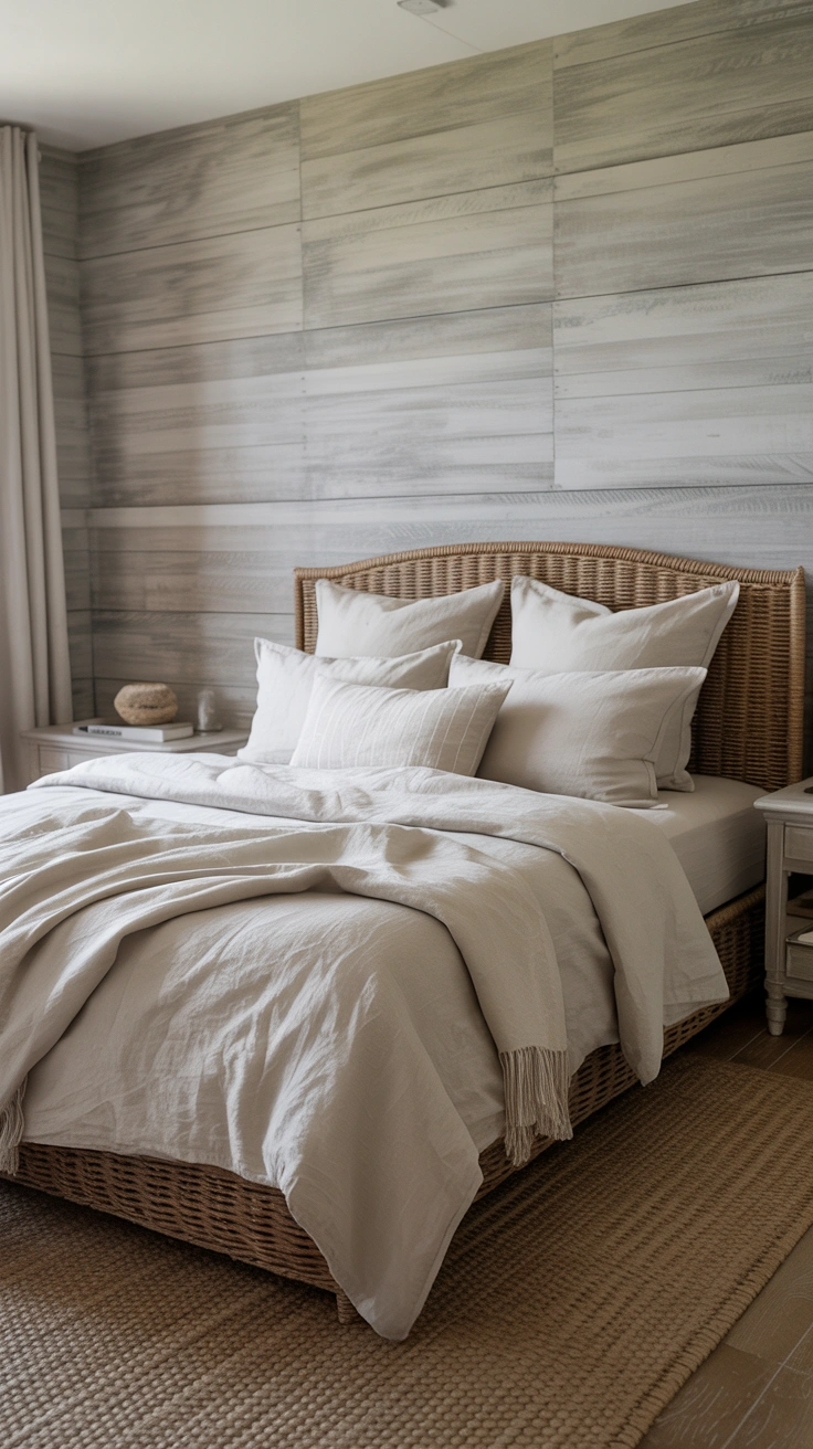 neutral bedroom with layered textures, elegant furnishings and a warm, calming atmosphere