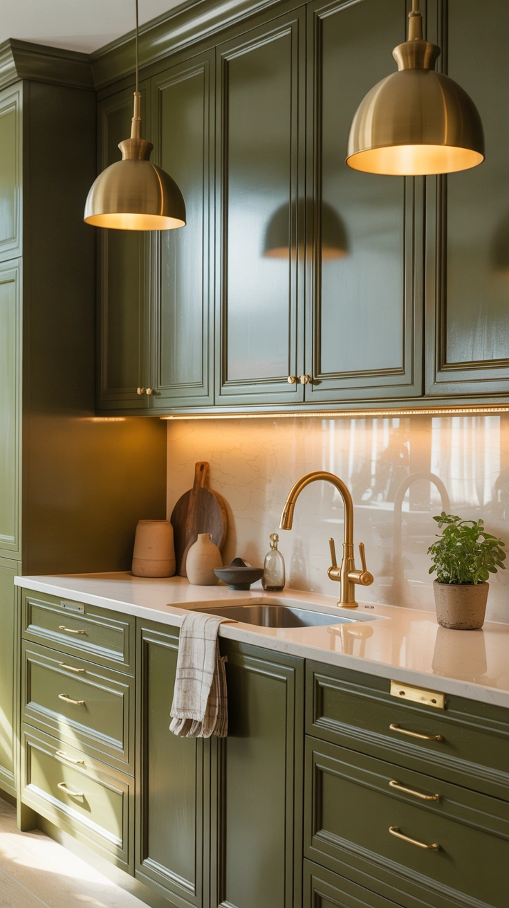 olive green kitchen ideas with timeless designer details 