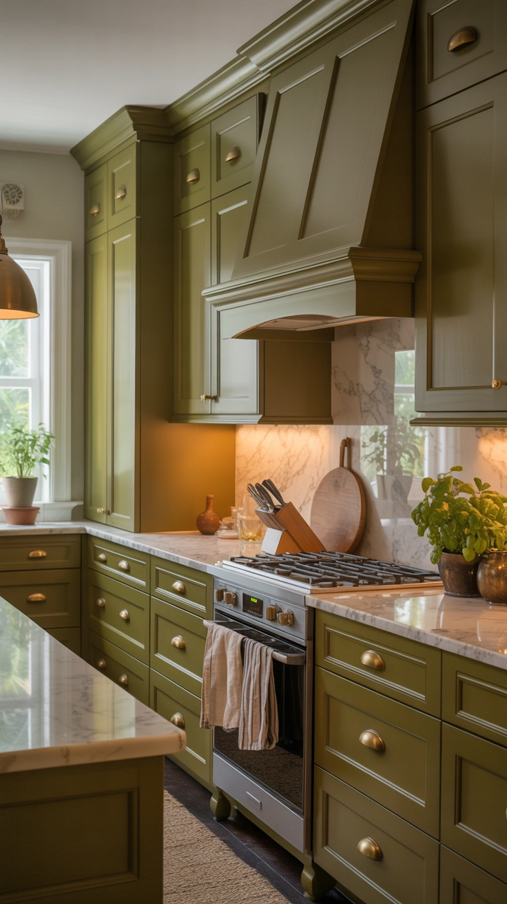 olive green kitchen ideas with timeless designer details 