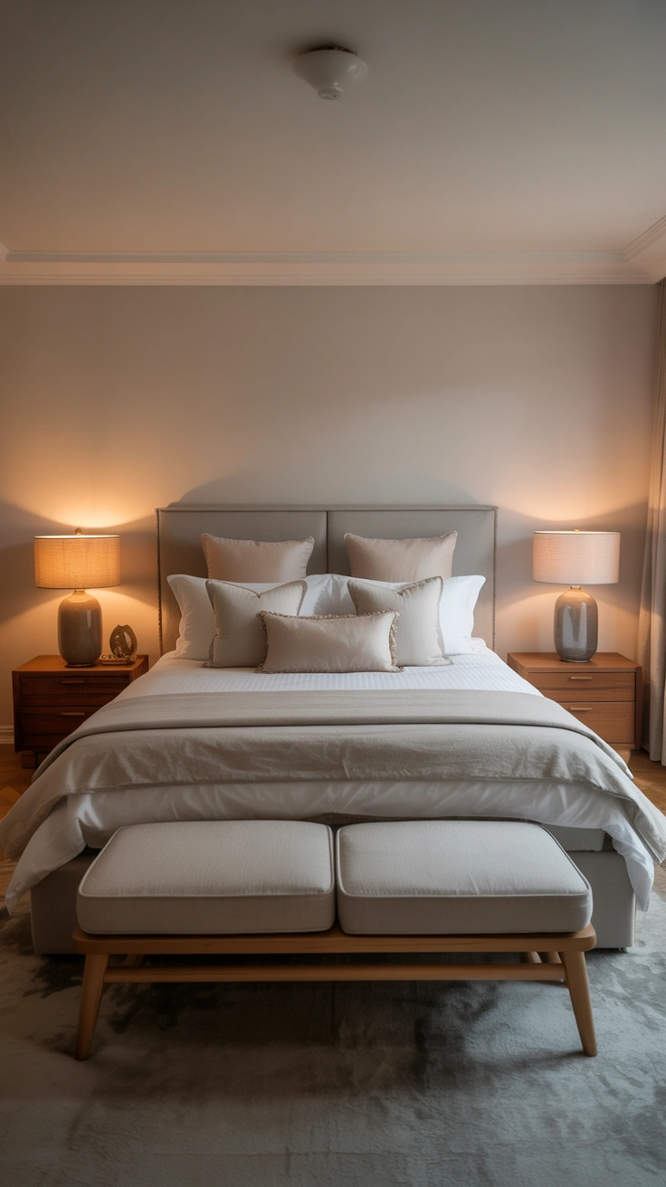 perfectly symmetrical hotel bed with matching nightstands