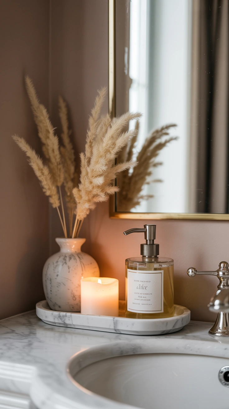 powder room with elegant finishes, statement details and sophisticated styling