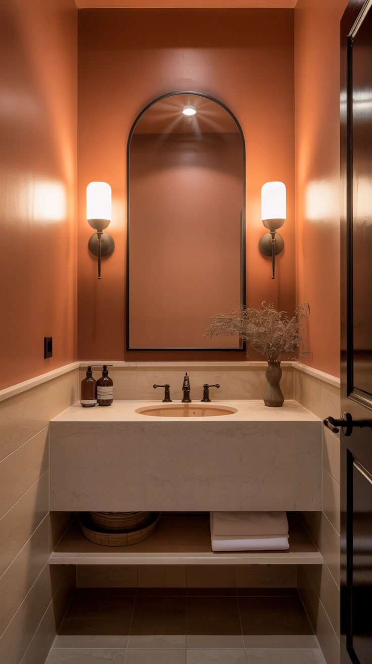 powder room with elegant finishes, statement details and sophisticated styling