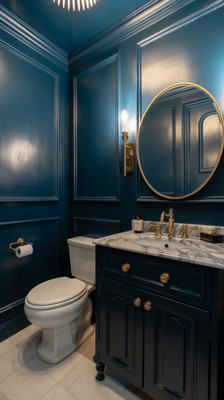 powder room with elegant finishes, statement details and sophisticated styling