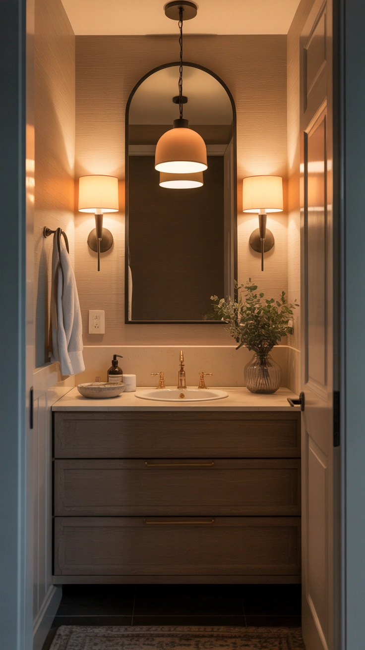 powder room with elegant finishes, statement details and sophisticated styling