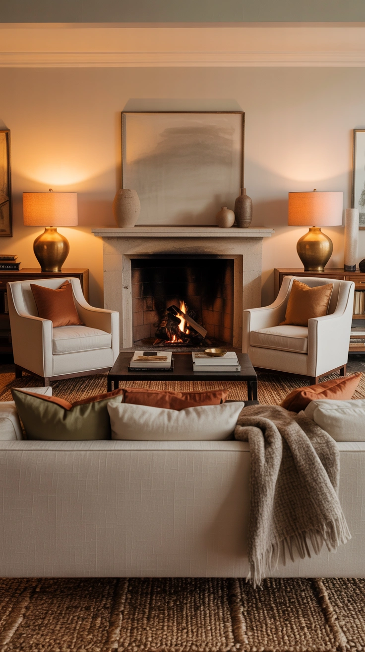 symmetrical fireplace seating with matching chairs