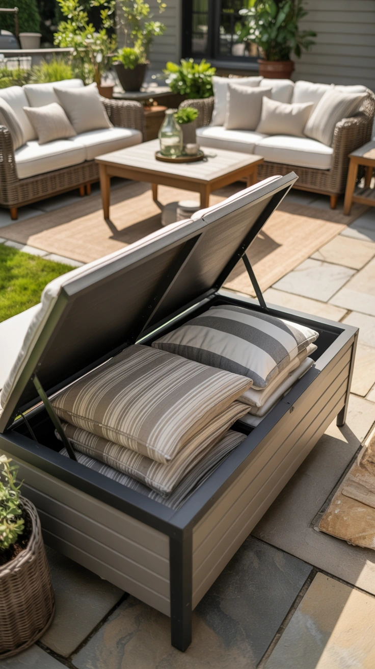 well-maintained outdoor furniture with protective storage