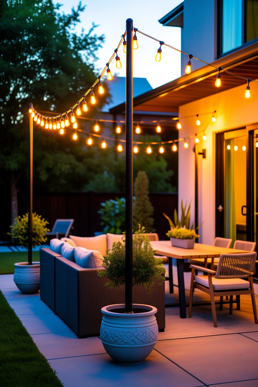 how to hang string lights over patio