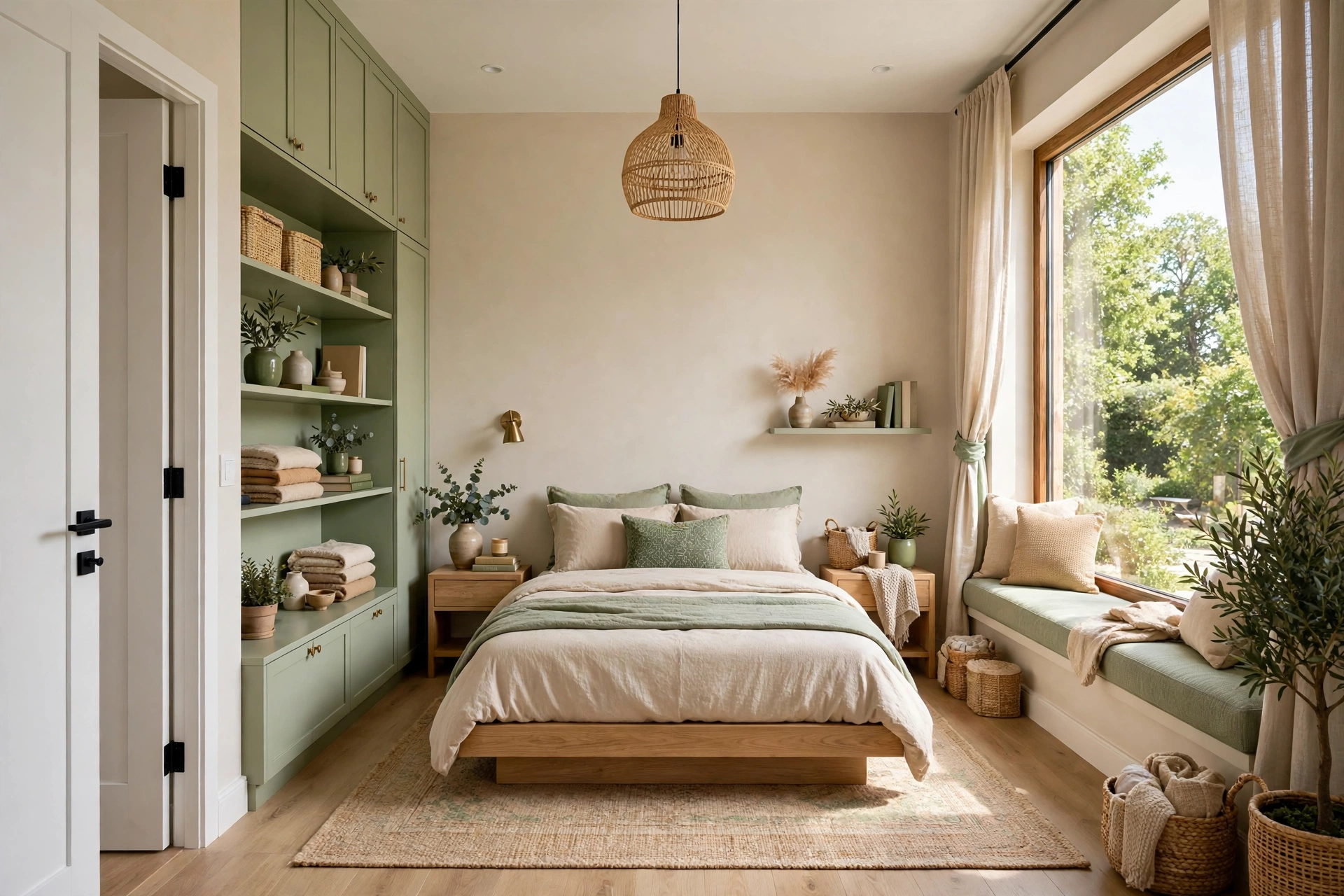Bright small bedroom with a low-profile platform bed making the compact room feel spacious